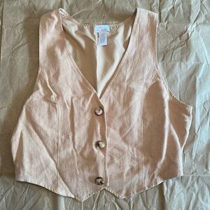Beige Button Front Cropped Vest Top Boho Minimalist